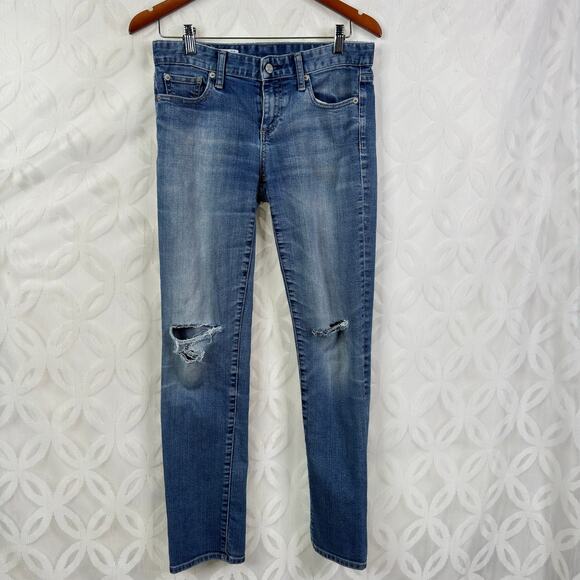 Gap 1969 Real Straight Distressed  Low Rise Medium Washed Jeans Size 27 - Picture 2 of 9